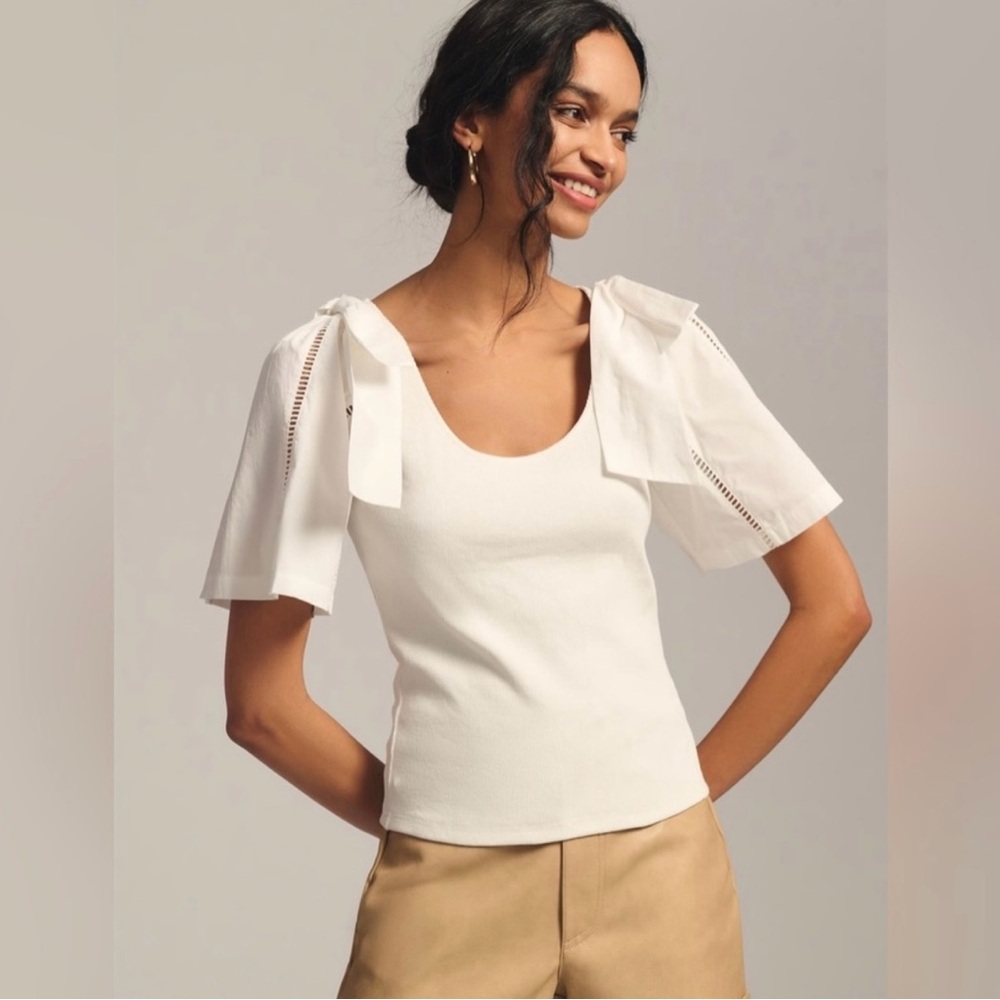 Anthropologie Dolan White Ruffle Sleeve top , Size M, NWT